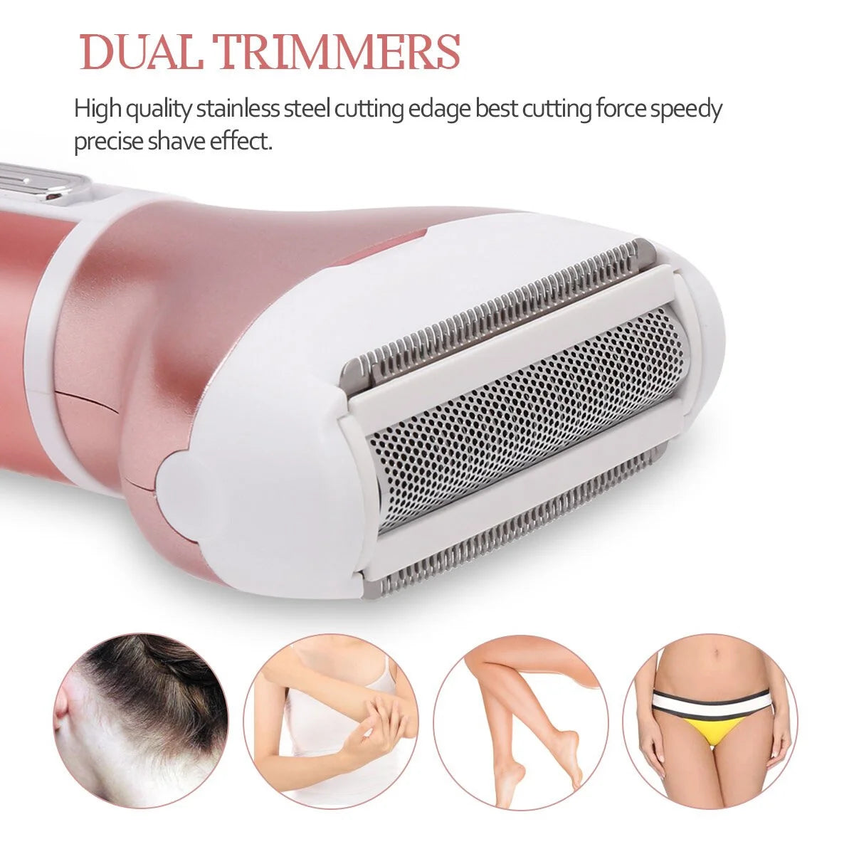 4-In-1 Hair Removal Women Electric Shaver Ladies Razor Hair Remover Epilator USB Rechargeable for Face Body Legs Hair Trimmer Grooming Kit