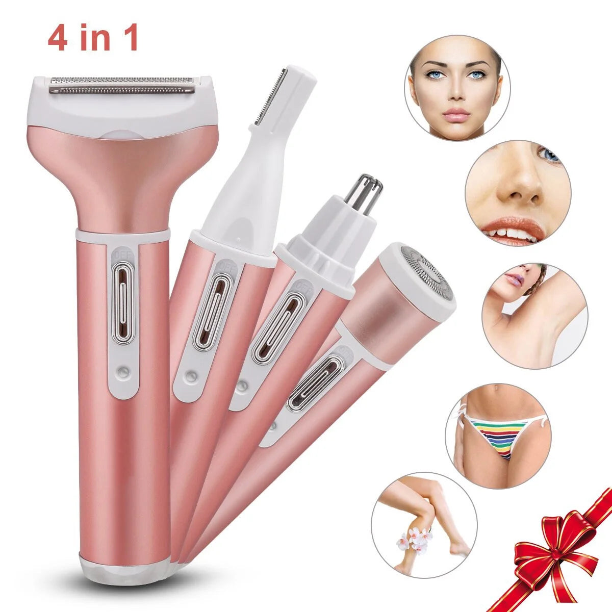 4-In-1 Hair Removal Women Electric Shaver Ladies Razor Hair Remover Epilator USB Rechargeable for Face Body Legs Hair Trimmer Grooming Kit