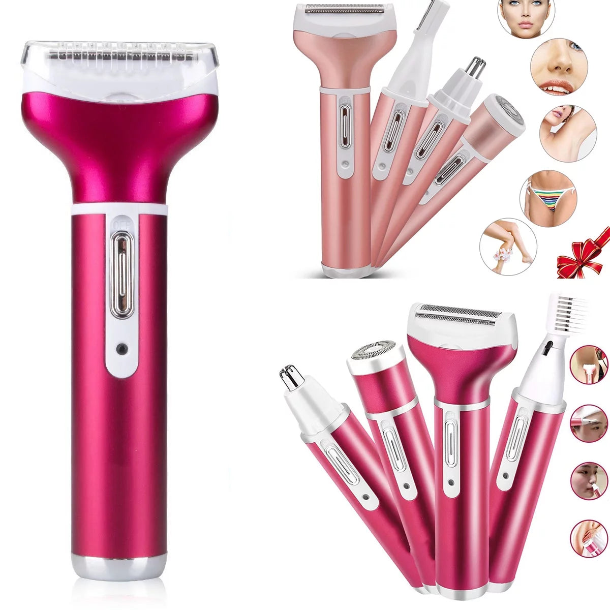 4-In-1 Hair Removal Women Electric Shaver Ladies Razor Hair Remover Epilator USB Rechargeable for Face Body Legs Hair Trimmer Grooming Kit